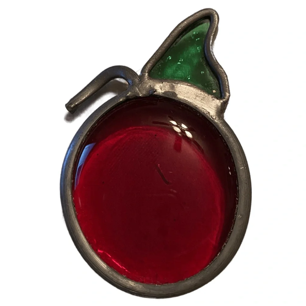 Vintage Stained Glass Cherry Christmas Ornament Sun Catcher Handmade Lead Glass